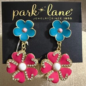 Park Lane Vibrant Pink and Blue Floral Earrings